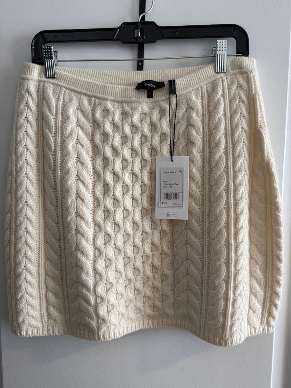 Theory Ivory Cable-Knit A-Line Skirt